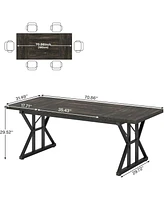 Tribesigns Farmhouse Dining Table for 6 People, 70.8-Inch Rectangular Wood Table, Rustic Kitchen with Heavy Duty Metal Legs Ro
