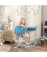 Qaba Height Adjustable Kids Desk and Chairs Set with Tilt Desktop,