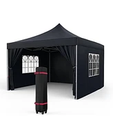 gaomon 10x10FT Patio Pop Up Canopy Tent, Tent with 4 Sidewalls, Commercial Instant Canopies Wheeled Bag, Sandbags, One Push for Out