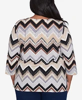 Alfred Dunner Plus Zig Zag Split Neck Top