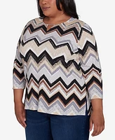 Alfred Dunner Plus Zig Zag Split Neck Top