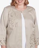 Alfred Dunner Plus Coming Up Roses Floral Cut Out Sateen Jacket