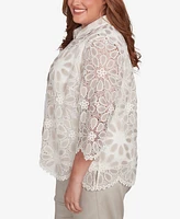 Alfred Dunner Plus Coming Up Roses Medallion Lace Two One Top with Necklace