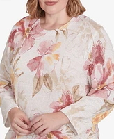 Alfred Dunner Plus Coming Up Roses Crew Neck Floral Sweater