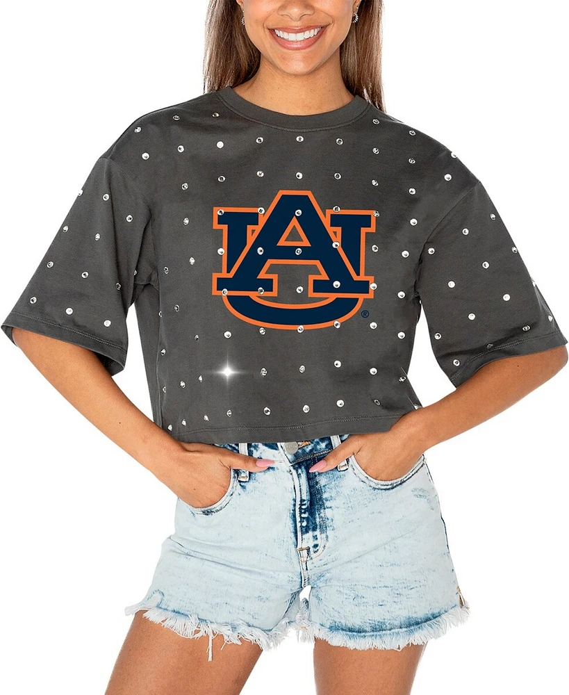 Gameday Couture Women's Gray Auburn Tigers Go Time Rhinestone Crop T-Shirt