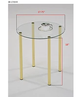 Kings Brand Furniture Milnai Round Side End Accent Table, Gold Metal/Glass