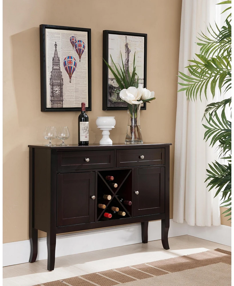 Kings Brand Furniture Morovis Wine Cabinet Breakfront Buffet Storage Console Table, Dark Cherry