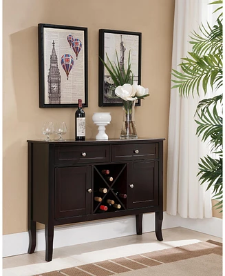 Kings Brand Furniture Morovis Wine Cabinet Breakfront Buffet Storage Console Table, Dark Cherry