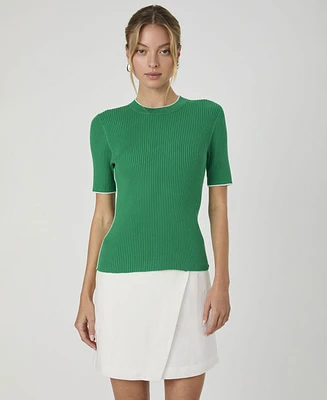 French Connection Women's Mozza Short-Sleeve Contrast-Trim Cotton Sweater Top