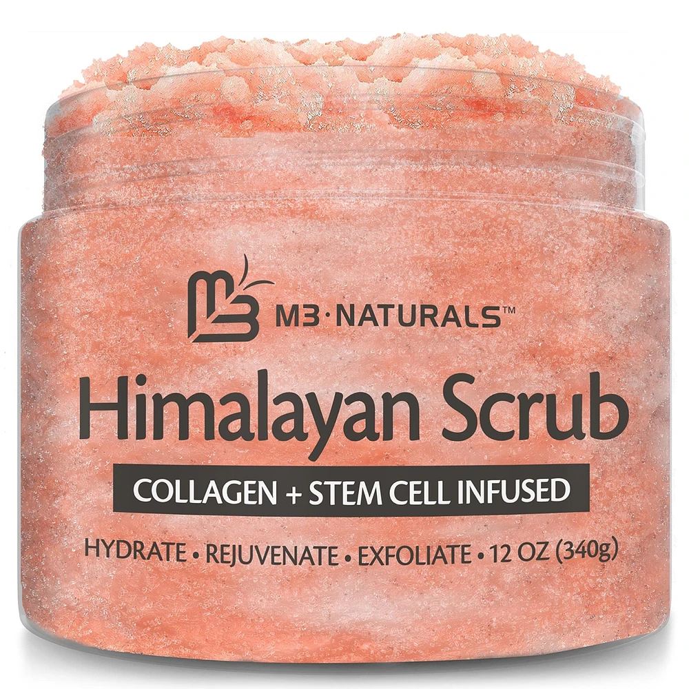 M3 Naturals Himalayan Salt Body Scrub Infused with Collagen and Stem Cell Natural Exfoliating Salt Scrub