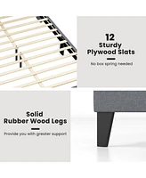 Gouun Full Size Bed Frame with Wingback Headboard and Wood Slat Support-Full Size