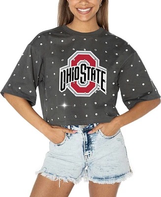 Gameday Couture Women's Gray Ohio State Buckeyes Go Time Rhinestone Crop T-Shirt