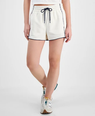 Hippie Rose Juniors' Contrast-Piped Pull-On Sweatshorts