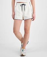 Hippie Rose Juniors' Contrast-Piped Pull-On Sweatshorts
