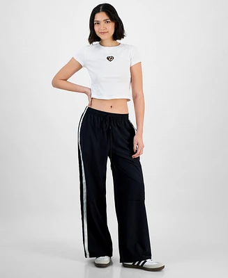 Hippie Rose Juniors' Side-Stripe Wide-Leg Track Pants