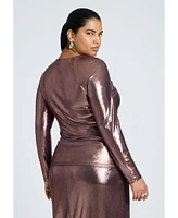 Eloquii Plus Metallic Asymmetric Neckline Top