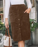 Cupshe Women's Brown Corduroy Button Up Patch Pocket Midi Skirt