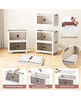 Gouun 3-Tier Stackable Storage Boxes Bins with Magnetic Doors and Lockable Casters