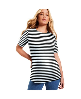 June + Vie Women's Plus Size Short-Sleeve Crewneck One + Only Tee