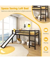 Gouun Twin Size Low Sturdy Loft Bed with Slide Wood