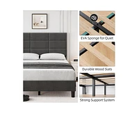 gaomon Twin Bed Frame, Linen Upholstered Platform Twin Bed Frame with Height Adjustable Headboard