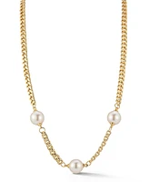 Rachel Zoe Gold Plated Pearl Station Necklace with Curb Chain