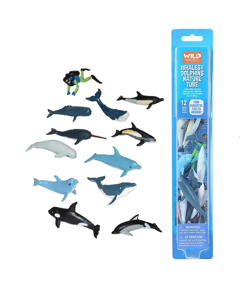 Wild Republic Nature Tube Whale And Dolphin Figurines, 12 Pieces