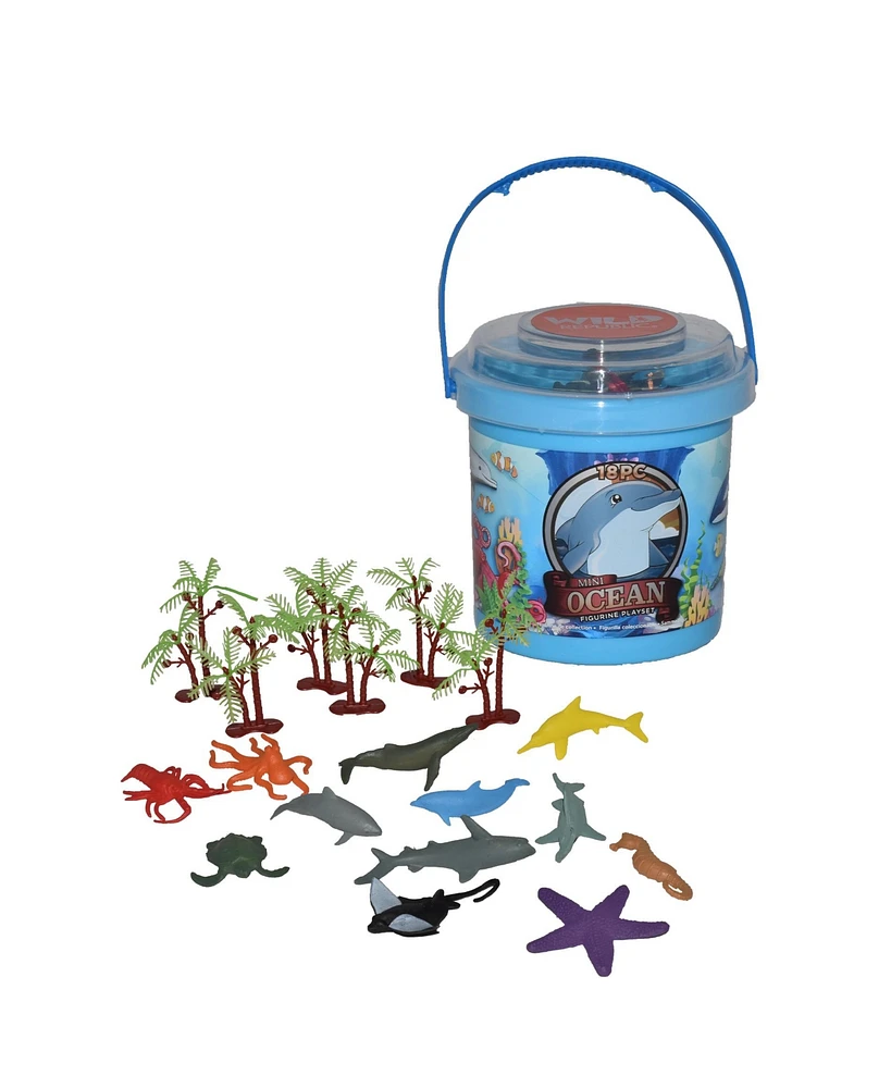 Wild Republic Bucket Mini Ocean Figurines, 18 Pieces