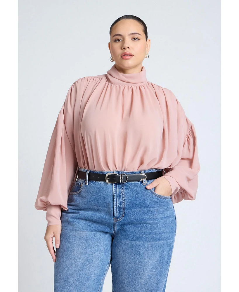 Eloquii Plus Sheer Mock Neck Cape Blouse