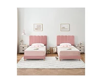 gaomon Pink Twin Bed Frame, Velvet Upholstered Platform Bed Frame with Headboard, Strong Wooden Slats, Noise-Free,No Box Spring Needed