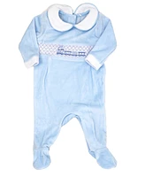 Rock-a-Bye Baby Boutique Boys Luxury Smocked Velour Footed Coverall