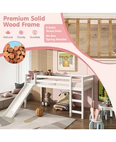 Gouun Twin Size Wooden Loft Bed with Slide and Ladder