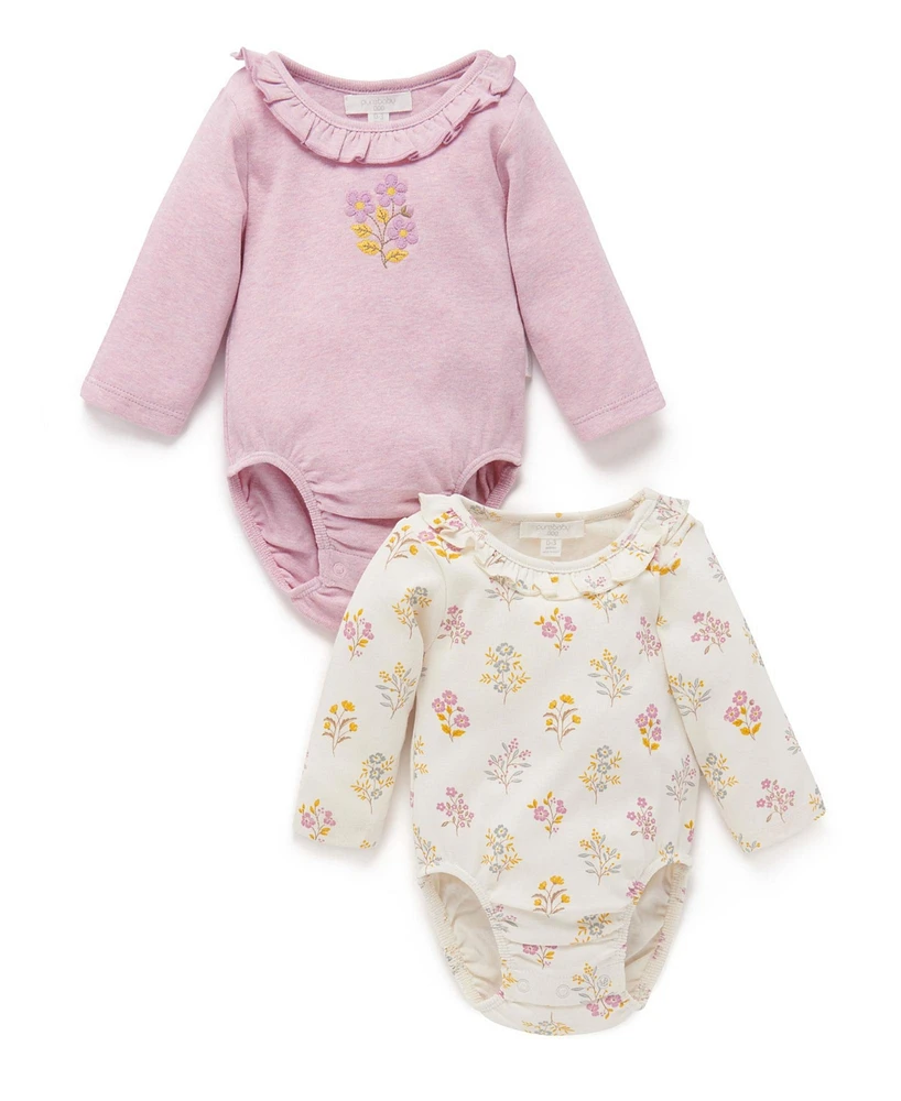 Purebaby Baby Girls Ruffle 2 Pack Bodysuit