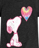 Peanuts Big Girls Snoopy Tie Dye Heart Graphic Short Sleeve Tee