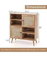 Gouun Rattan Buffet Cabinet with 2 Doors and 2 Cubbies