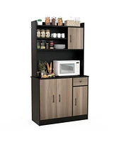 Gouun 4-Door Freestanding Kitchen Buffet with Hutch and Adjustable Shelves