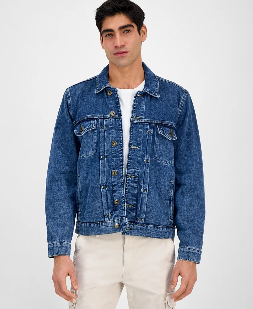 Sun + Stone Men's Ridge Pleated Denim Trucker Jacket, Exclusively at Macy's