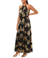 Msk Metallic-Print Pleated Blouson Gown