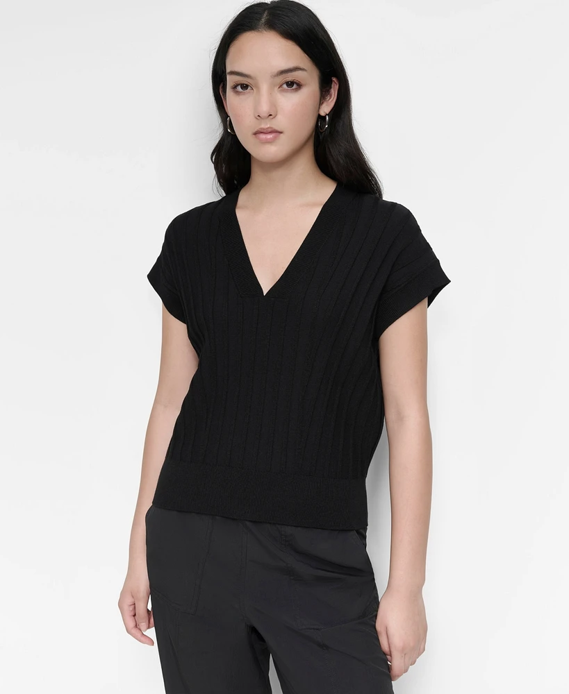 Dkny Women's Ribbed Short-Sleeve Sweater