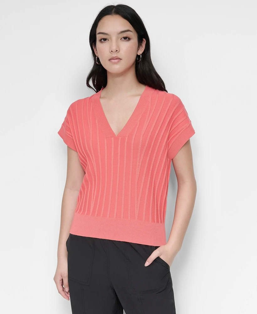 Dkny Women's Ribbed Short-Sleeve Sweater