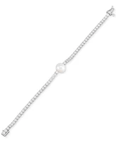 Arabella Cultured Freshwater Pearl (10mm) & Cubic Zirconia Tennis Bracelet in Sterling Silver