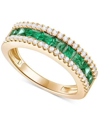 Emerald (1 ct. t.w.) & Diamond (1/3 Channel Set Band 14k Gold (Also available Ruby Sapphire)