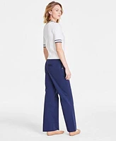 On 34th Womens Tipped Cable Knit Short Sleeve Sweater Solid High Rise Wide Leg Sailor Pants Exclusively At Macys