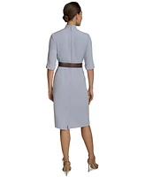 Donna Karan New York Women's Solid Belted 3/4-Sleeve Dress