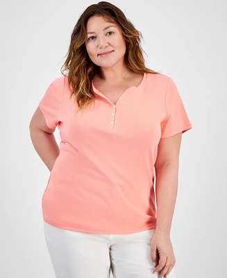 Style & Co Plus Size Short-Sleeve Henley Top, Exclusively at Macy's