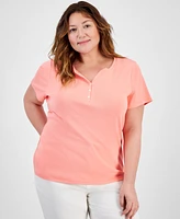 Style & Co Plus Size Short-Sleeve Henley Top, Exclusively at Macy's