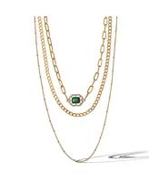 Jessica Simpson Gold-Tone Layered Necklace with Green Gemstone Accent