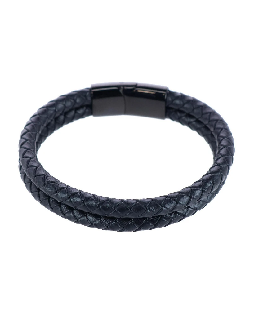 Trafalgar Loose Fit Simple 2 Band Braided Secure Clasp Leather Bracelet