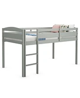Gouun Wooden Twin Low Loft Bunk Bed with Guard Rail and Ladder