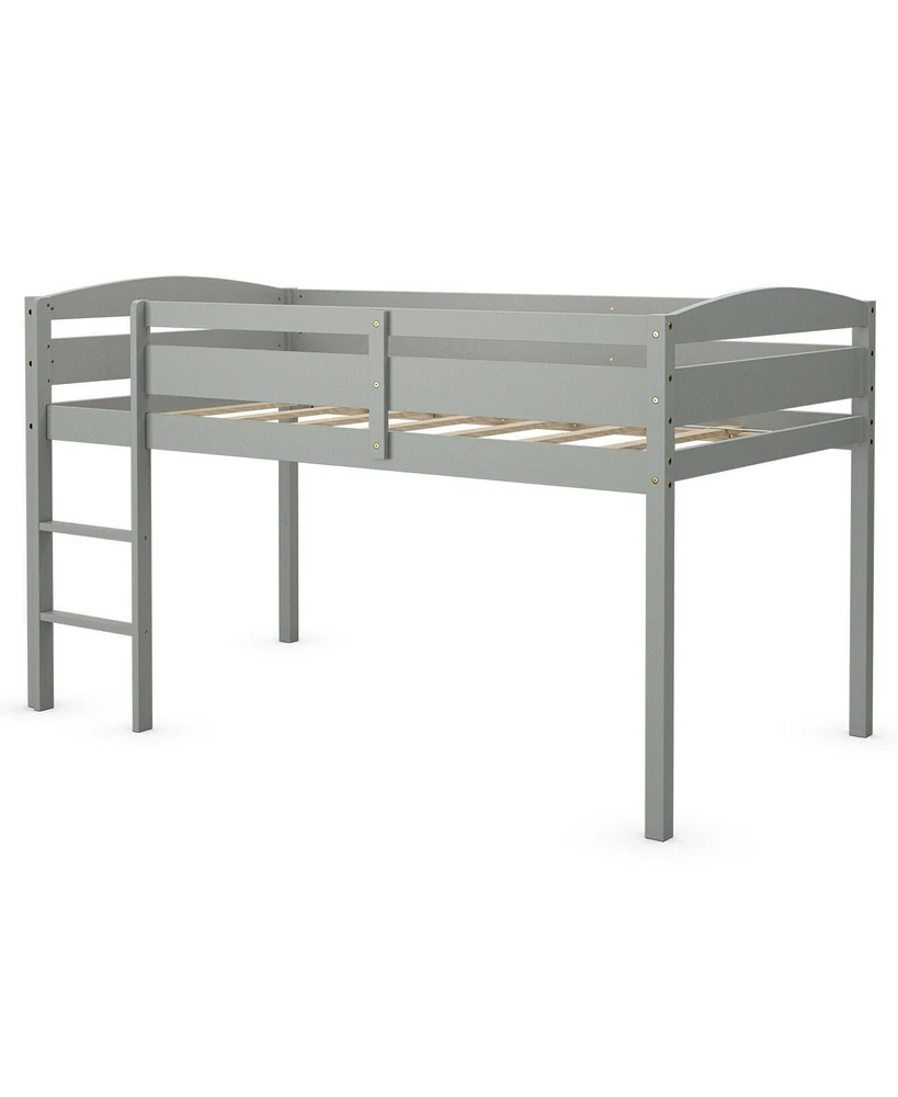 Gouun Wooden Twin Low Loft Bunk Bed with Guard Rail and Ladder